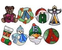 (image for) Holiday alphabet ornament bundle (8 patterns for stained glass)