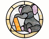 (image for) Kids elephant alphabet - "A" - round, w border pattern