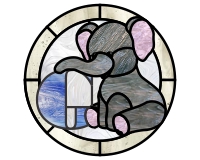 (image for) Kids elephant alphabet "G" round border stained glass pattern