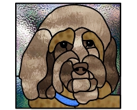 (image for) Labradoodle 1, stained glass pattern as a pet portrait