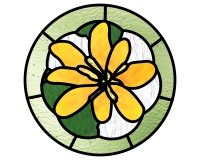 (image for) Lesser Celandine, stained glass pattern, single flower, border
