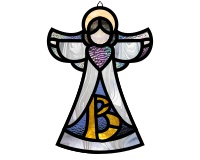 (image for) Angel stained glass alphabet letter B, ornament suncatcher
