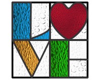 (image for) L O V E, word, pattern for staned glass, heart, instead of O