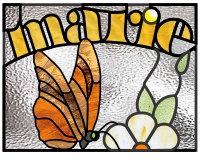 (image for) Marie, and butterfly, name pattern stained glass and painting