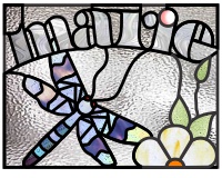 (image for) Marie, and dragonfly 3, stained glass pattern n painting