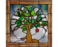(image for) Multicolor tree of life, apple, border, stained glass pattern