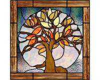 (image for) Multicolor tree of life, border, fall, stained glass pattern