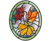 (image for) November leaves (oval) with border, pattern for stained glass