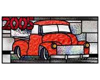 (image for) Old truck, red, number 2005, stained glass pattern