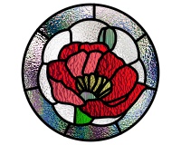(image for) Poppy round border - memorial day suncatcher, red poppy