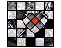 (image for) Quilt block checkers and hearts, for stained glass