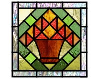 (image for) Quilt 3 - "basket n flowers" border - quilt blocks for glass