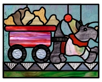 (image for) Scottie dog pulling wagon with bones pattern for stained glass