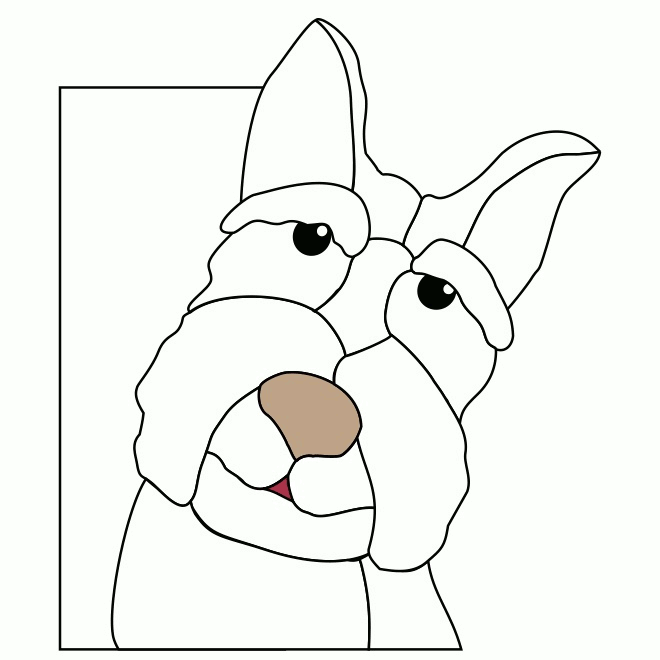 scotty dog, peeking out behind window pattern for stained glass