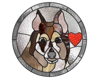 (image for) Shelty mix dog custom round stained glass pattern