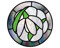 (image for) Single snow drop flower, stained glass, glass painting pattern