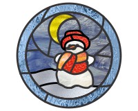 (image for) Snowman and crescent moon round with border