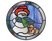 (image for) Snowman kitty round, pattern for printing, glass painting and