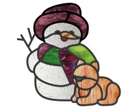 (image for) Snowman kitty suncatcher, stained glass, glass painting, printab