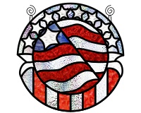 (image for) Two US flags, abstract, stars and stripes, red white and blue