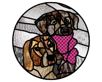 (image for) Basset-Beagle mix, silver lab - two dogs round pattern
