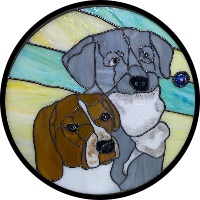 beagle-basset hound mix and silver lab commemorative stained glass portrait