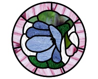 (image for) Virginia bluebells, single flower glass pattern, border