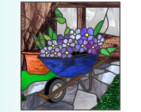 (image for) Wheelbarrow and flowers (and leaves and stones)