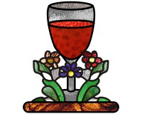 (image for) Wine glass and flowers, suncatcher, stained glass, faux stained