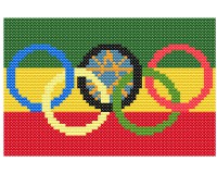 (image for) xst Ethiopia, flag, olympic rings, cross stitch pattern