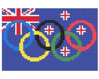 (image for) xst New Zealand flag and olympic rings cross stitch keepsake