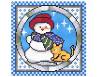 (image for) xst Snowman kitty round border, cross stitch pattern for winter
