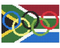 (image for) xst South Africa flag, olympic rings, cross stitch 5 inches wide