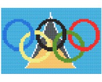 (image for) xst St. Lucia flag, olympic rings, 5 inch wide cross stitch