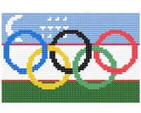 (image for) xst Uzbeckhistan flag and olympic rings cross stitch pattern