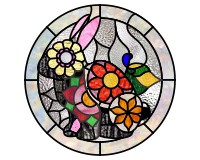 Year of the rabbit 2023, round decorative stained glass pattern (image for) Year of the rabbit 2023, round decorative stained glass pattern