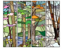 (image for) Four seasons (four panels) with beams birds