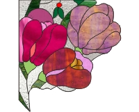 window corner pattern, stained glass, three tulips