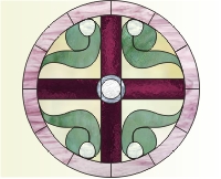 (image for) Cross and leaves stained glass round
