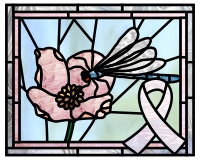 (image for) Dragonfly and flower and pink ribbon
