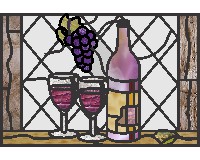 (image for) Lollies transom (wine bottle two glasses and grapes) 24x16