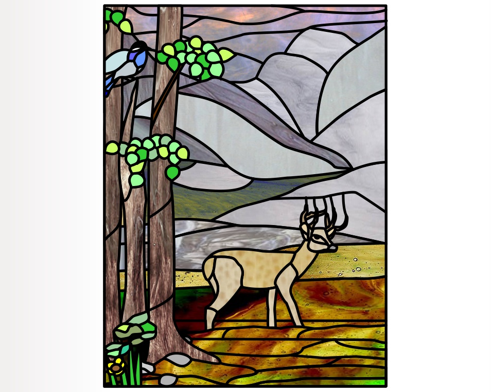 (image for) Mountains buck trees and bird