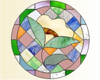 (image for) Squares, rim and single flower geometric stained glass pattern