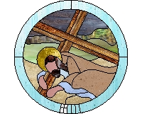 (image for) Station III of the cross - Christ falls 1 stained glass var 1