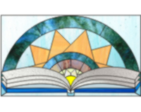 (image for) Sun and book stained glass pattern