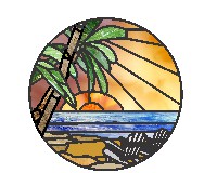 (image for) Sunset ocean palm trees 2 adirondack chairs