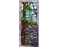 (image for) Waterfall trees rocks columbines mountains 2 border