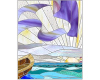 (image for) Waters, boat, rougher sea, bigger boat stained glass