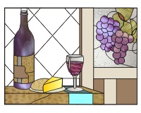 (image for) Wine table bottle grapes bread and cheese
