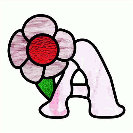 flowers, flags, crazy letters, abstract stained glass patterns, suncatchers, window decor